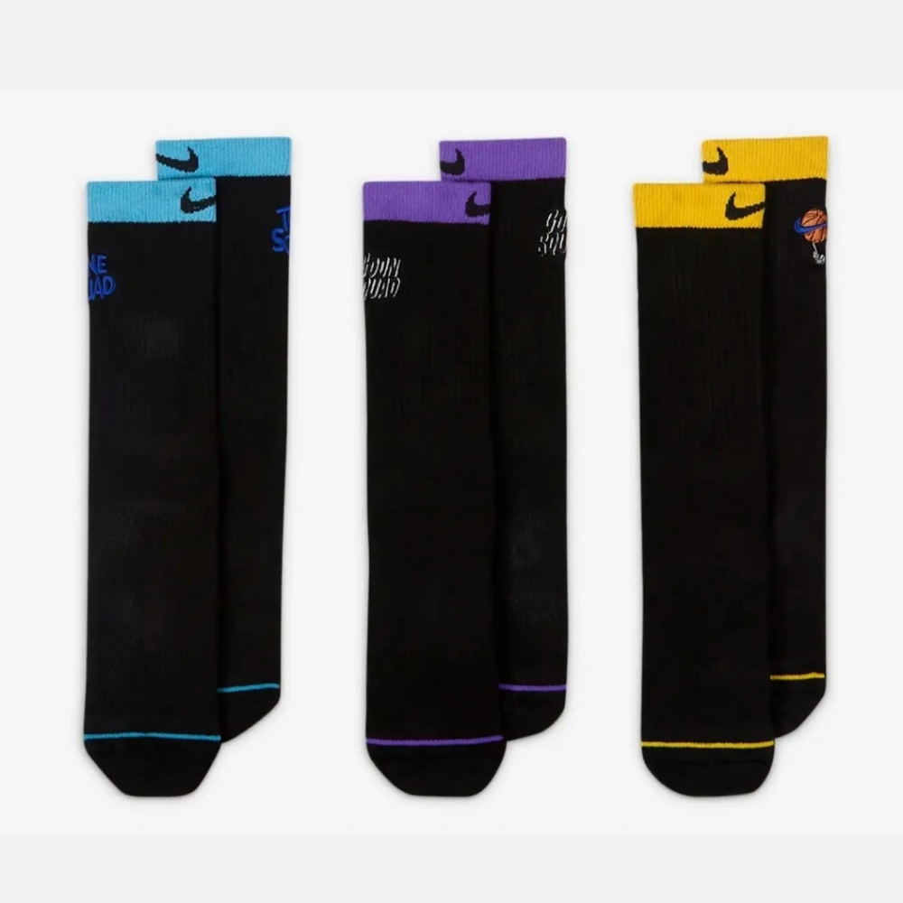 Men's Nike 3 Pairs X Space Jam Basketball Crew Socks DA5043 010 Size  L